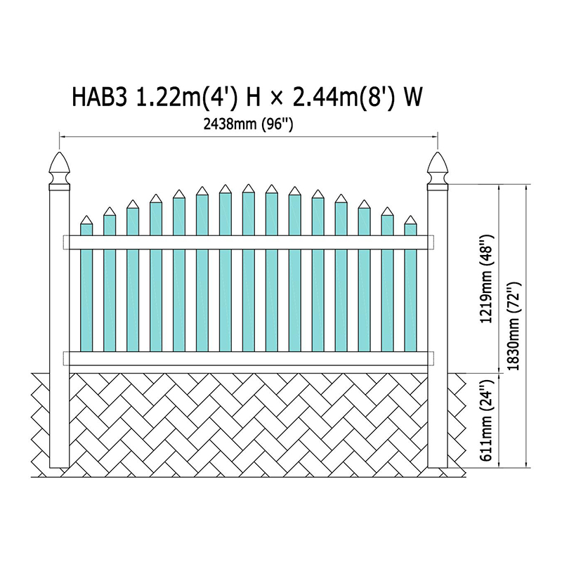 Valla de estacas arqueada de pvc HAB3