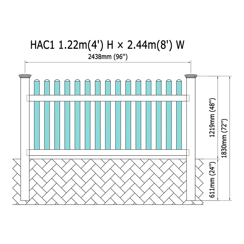 Valla de estacas HAC1 4'Hx8'W