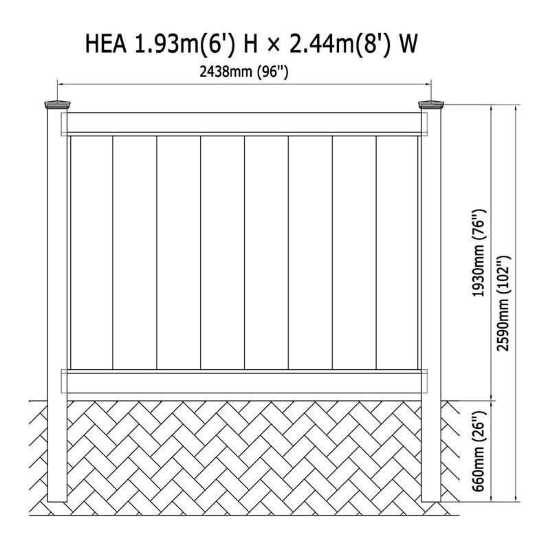 Valla de panel de privacidad de PVC HEA 6'x8'