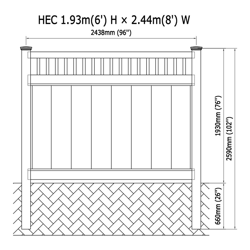 Valla de panel superior de estacas de PVC HEC