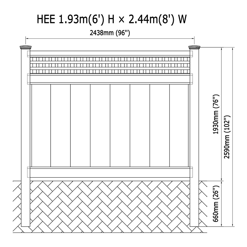 Valla de PVC con panel T&G de altura HEE de 6'